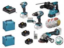 Makita DLX4195JX1 18V LXT 4pc Combo Kit With 3 x 5.0Ah Batteries, Charger, Accessories & 2 x Makpac Type 4 Cases £669.00